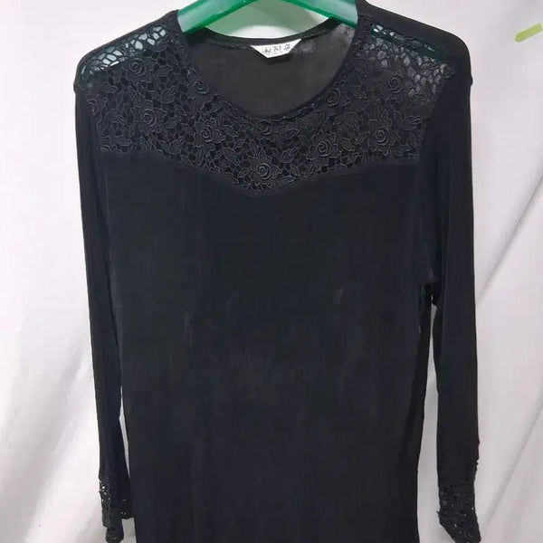 [BUNJANG] Black Lace Trim Long Sleeve Blouse / 블랙 레이스 배색 긴팔 블라우스  L 개당