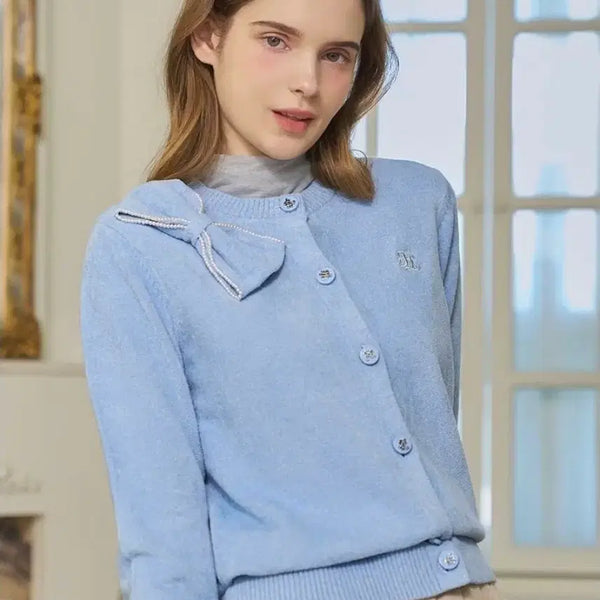 [BUNJANG] Fairliar Blue Ribbon Pearl Cardigan M / [정품/새상품] 페어라이어 블루 리본 진주 가디건 M