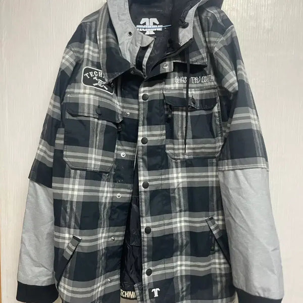 [BUNJANG] Checkered Hooded Snowboard Jacket / 체크 후드 보드복