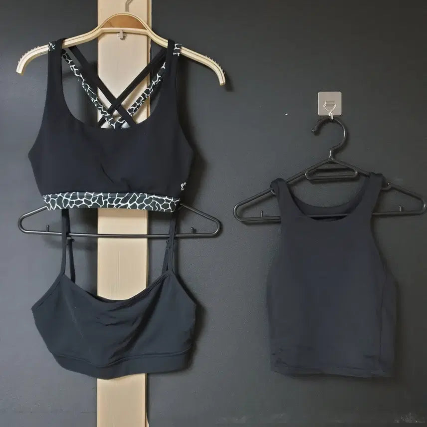 [BUNJANG] Mulawear & Front Two Line Yoga Bra Top Bundle Set / 진짜만원 3종일괄 뮬라웨어 요가 브라탑 66 블랙