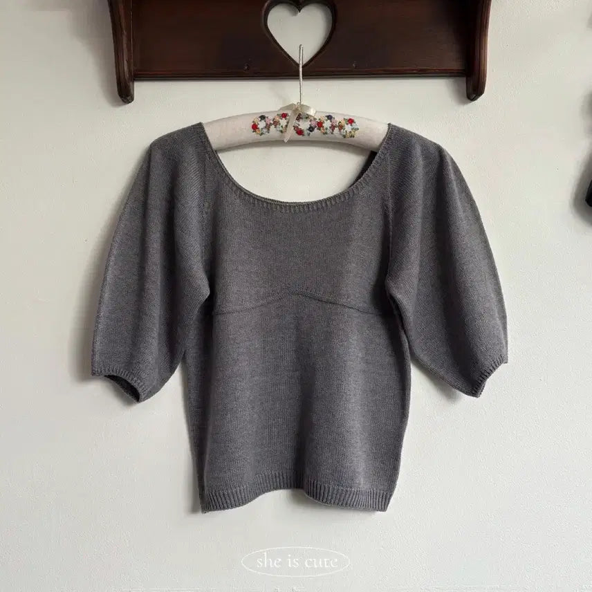 [BUNJANG] She's Cute Angel Knit Top Gray / 쉬이즈큐트 엔젤 니트 탑 그레이