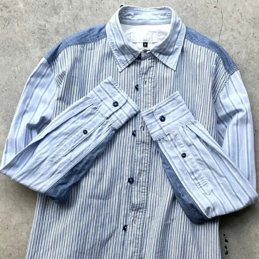 [BUNJANG] GANRYU COMME des GARCONS x MAISON KITSUNE Patchwork Chambray Shirt / 메종키츠네 x 꼼데가르송 간류 샴브레이 셔츠