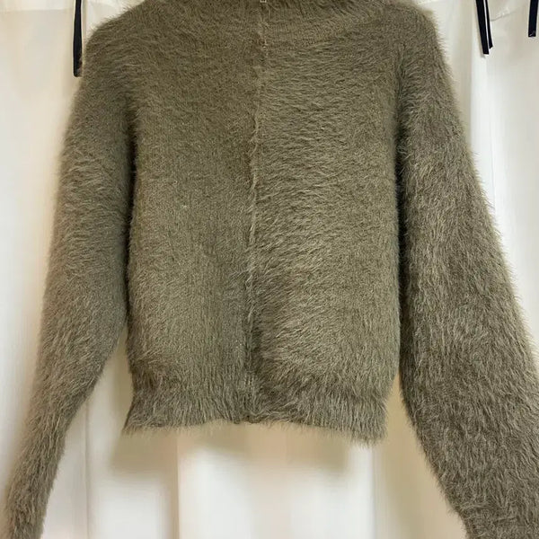 [BUNJANG] Fur Knit Cardigan (Khaki, Free Size) / 퍼 니트 가디건(카키색) free사이즈