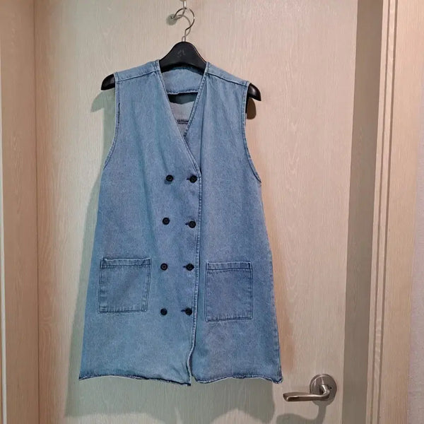[BUNJANG] Denim Double-Button Sleeveless Vest Size 66 / 데님 더블 버튼 민소매 조끼사이즈66