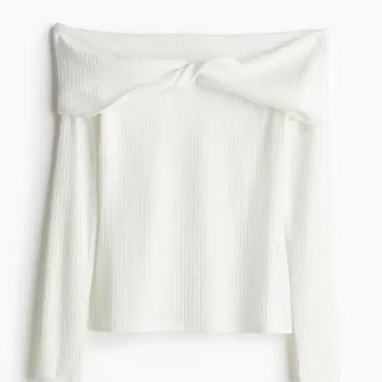 [BUNJANG] H&M Off-Shoulder Twist Knit Top - White, XS / H&M 오프숄더 트위스트 니트 화이트