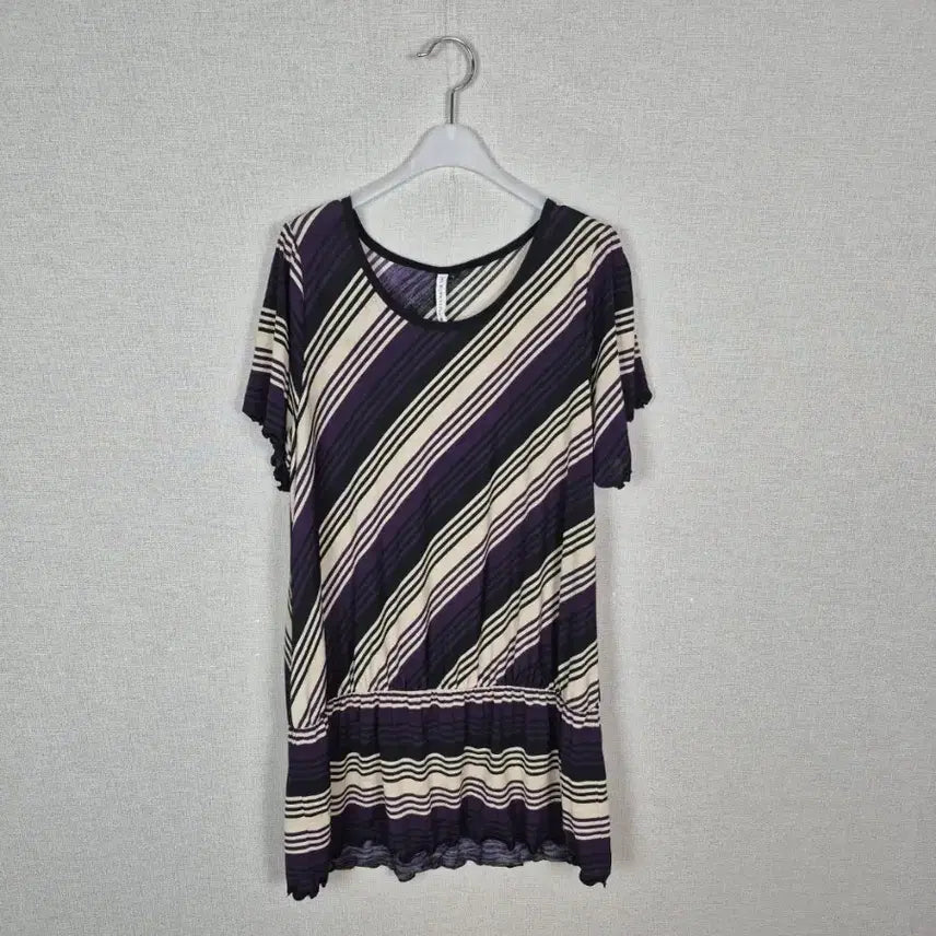 [BUNJANG] Beige Black Diagonal Stripe Long Blouse / (#55,66추천)베이지블랙 사선 줄무늬 롱블라우스