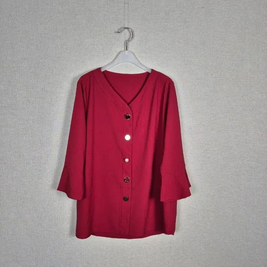 [BUNJANG] Cherry Red Button Detail Blouse / (#77추천)체리 레드 고급단추장식  블라우스