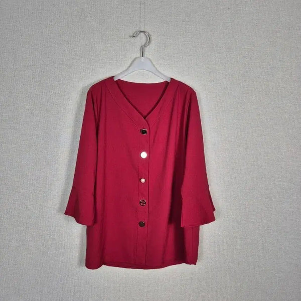 [BUNJANG] Cherry Red Button Detail Blouse / (#77추천)체리 레드 고급단추장식  블라우스