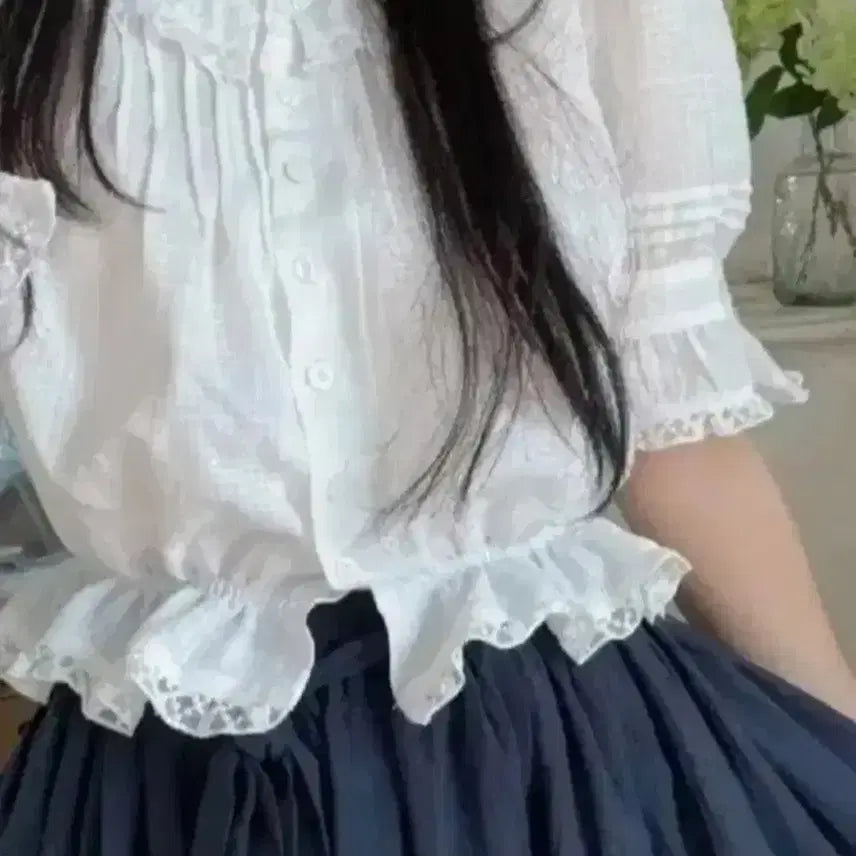 [BUNJANG] Mimi Boutique Pearl Blouse White / (상태굿) 미미부티크 펄 블라우스 화이트