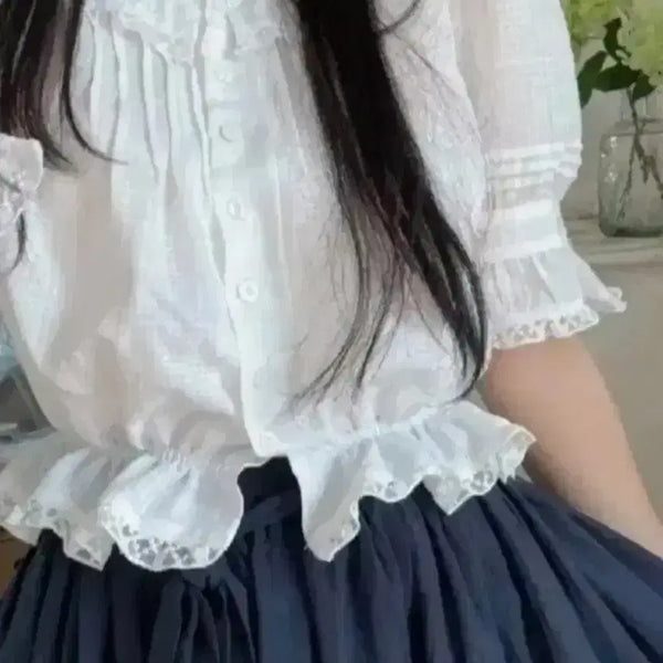 [BUNJANG] Mimi Boutique Pearl Blouse White / (상태굿) 미미부티크 펄 블라우스 화이트