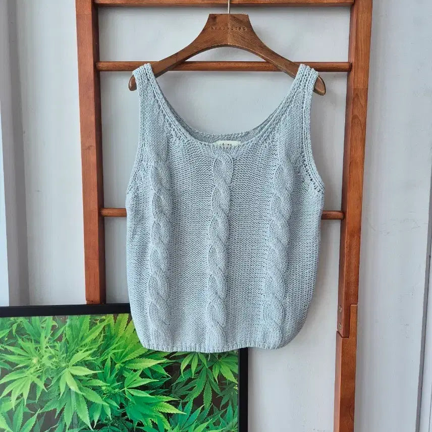 [BUNJANG] Sleeveless Blue Cable Knit Bustier / (새상품) 민소매 블루 케이블 니트 뷔스티에