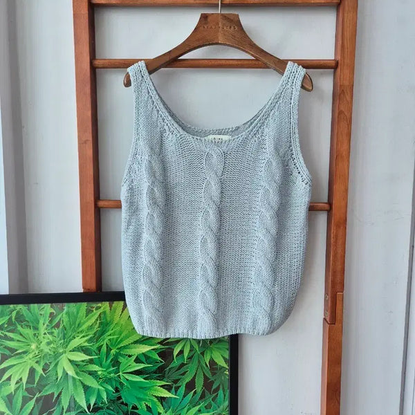 [BUNJANG] Sleeveless Blue Cable Knit Bustier / (새상품) 민소매 블루 케이블 니트 뷔스티에