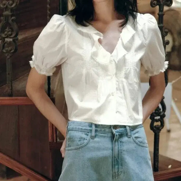 [BUNJANG] Tanatt 26ver. T/T Wave Shirring Blouse (White) / 타낫 26ver. T/T wave shirring blouse (white)