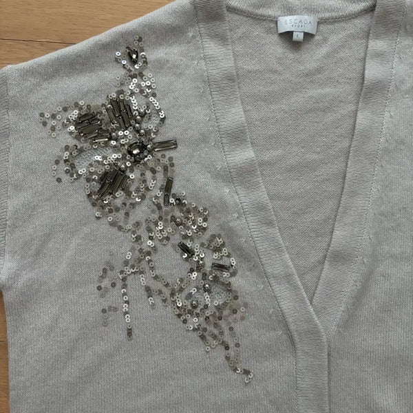 [BUNJANG] Escada Sequin Embellished Knit Sweater Beige / 에스까다 스팽글 장식 니트 베이지