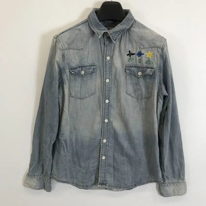 [BUNJANG] The Museum Visitor Flower Denim Shirt / 더 뮤지엄 비지터 플라워 데님셔츠 [S]