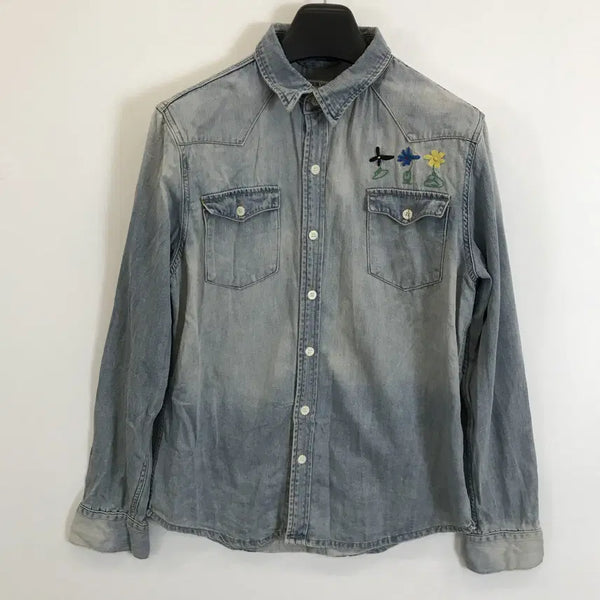[BUNJANG] The Museum Visitor Flower Denim Shirt / 더 뮤지엄 비지터 플라워 데님셔츠 [S]