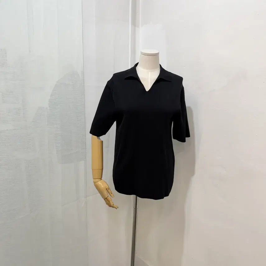 [BUNJANG] Under Standing Kara Black Short Sleeve Knit Summer Knit / 언더스탠딩 카라 블랙반팔니트 여름니트 5119