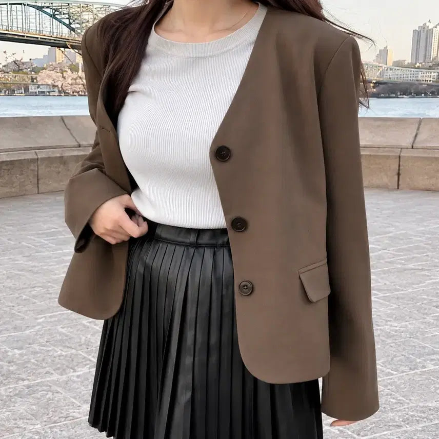 [BUNJANG] Lirico Brown Autumn Jacket / 리리앤코 브라운 가을 자켓 하객룩