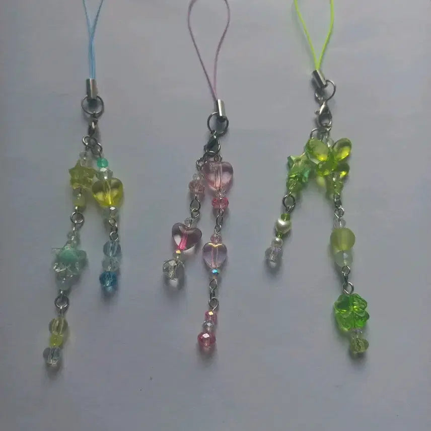 [BUNJANG] Two-Line Translucent Beaded Keychain Set / 투명 영롱한 3가지 두 줄 비즈 키링
