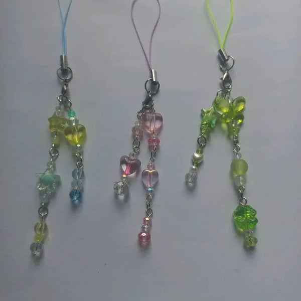 [BUNJANG] Two-Line Translucent Beaded Keychain Set / 투명 영롱한 3가지 두 줄 비즈 키링