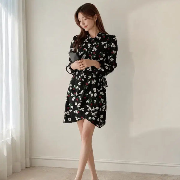 [BUNJANG] Flower Pattern Wrap Dress / 플라워 패턴 랩 원피스