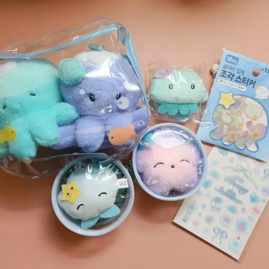 [BUNJANG] Daiso Jellyfish Set / [일괄] 다이소 해파리 인형키링/파우치/스티커/어항파우치 일괄세트