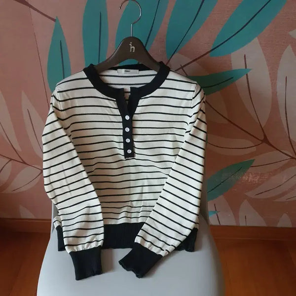 [BUNJANG] Zisby Striped Henley Neck Knit / zisby 스트라이프 헨리넥 니트
