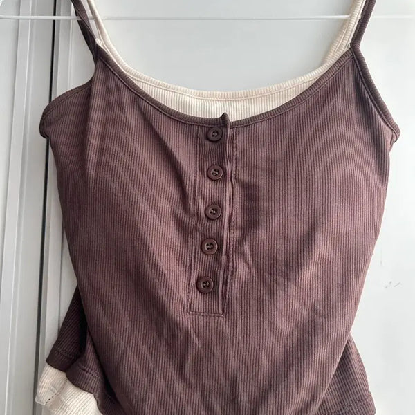 [BUNJANG] Sleeveless Camisole Top (Brown/Ivory) / 끈나시 탑 브라운 아이보리