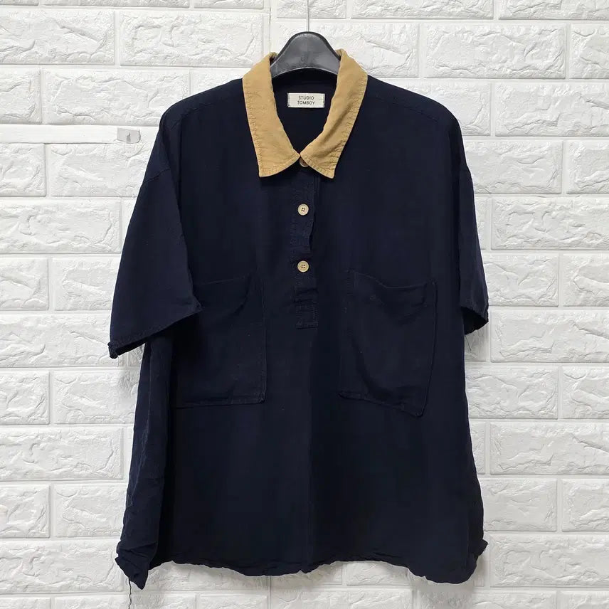 [BUNJANG] Studio Tomboï Navy Linen Blouse E724 / L 스튜디오톰보이 네이비 마 린넨 블라우스 E724