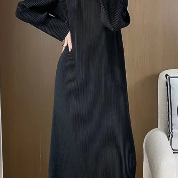 [BUNJANG] Pleated Shirt Dress Black / 플리츠 셔츠 원피스 블랙.  카라. 스타일 긴팔