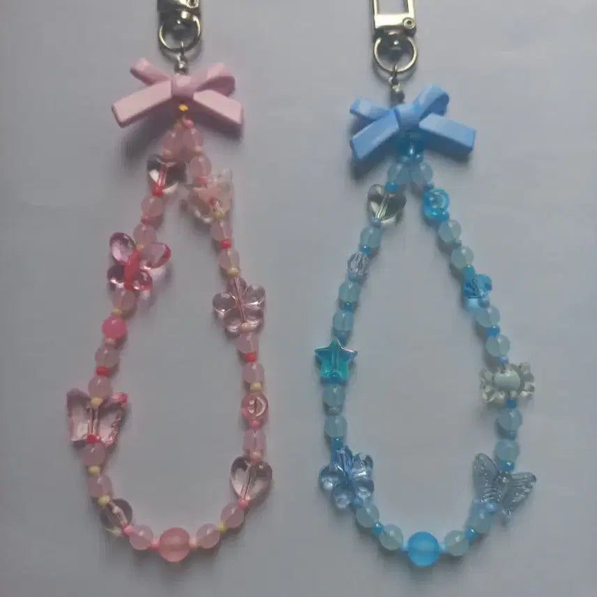[BUNJANG] Blue & Pink Beaded Strap Charm Set / 블루 & 핑크 비즈 스트랩 키링