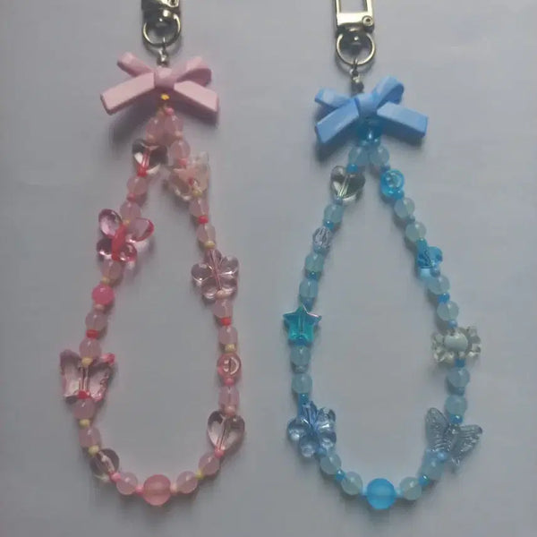 [BUNJANG] Blue & Pink Beaded Strap Charm Set / 블루 & 핑크 비즈 스트랩 키링