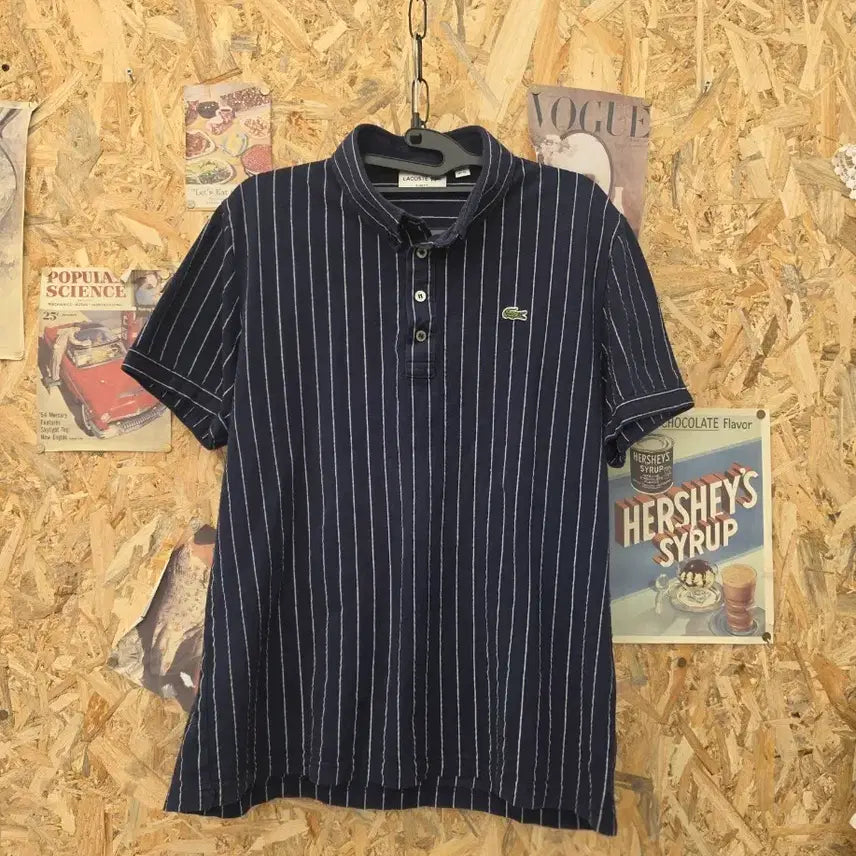 [BUNJANG] Lacoste Navy Stripe Slim Fit Polo Shirt / 라코스테 카라티 네이비 스트라이프 PK 슬림핏
