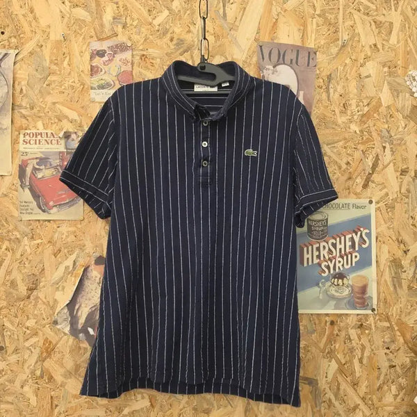 [BUNJANG] Lacoste Navy Stripe Slim Fit Polo Shirt / 라코스테 카라티 네이비 스트라이프 PK 슬림핏