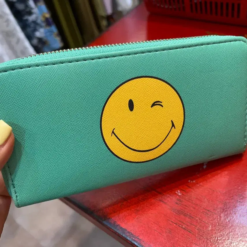 [BUNJANG] Smiley Face Long Wallet Mint / 스마일리 페이스 장지갑 민트