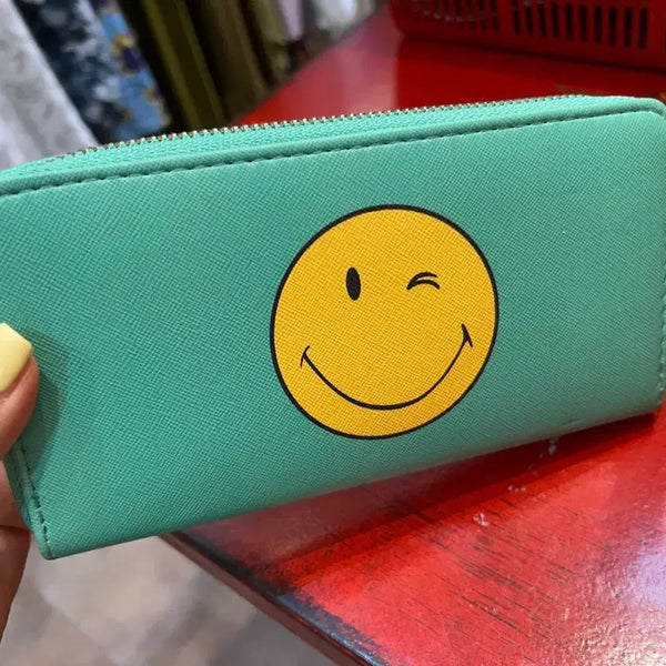 [BUNJANG] Smiley Face Long Wallet Mint / 스마일리 페이스 장지갑 민트