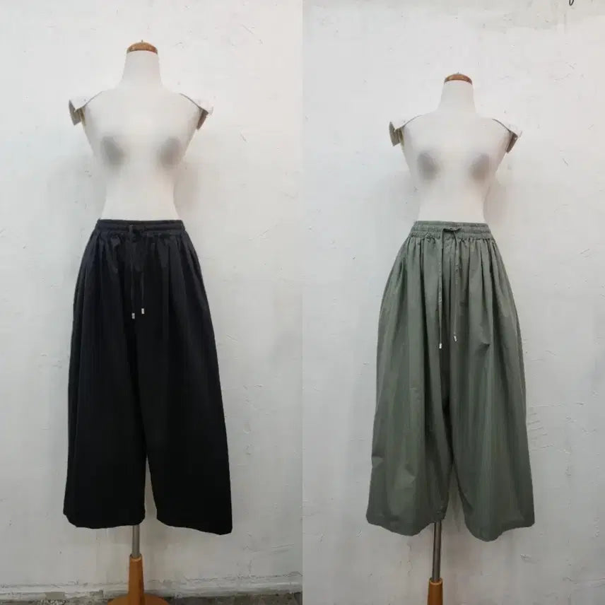 [BUNJANG] Wide Cotton Pants Black/Khaki / 와이드 팬츠 블랙/카키