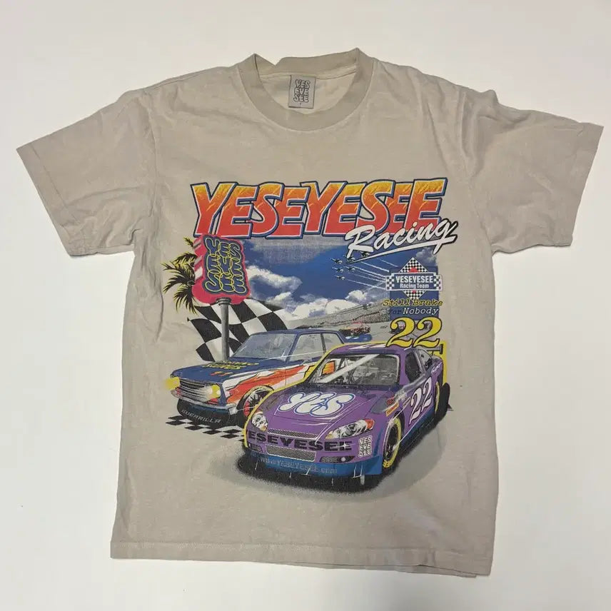 [BUNJANG] Yeseyesee 23SS Oversized Racing T-Shirt Beige / 예스아이씨 23년도 오버핏 레이싱 반팔 티셔츠 베이지