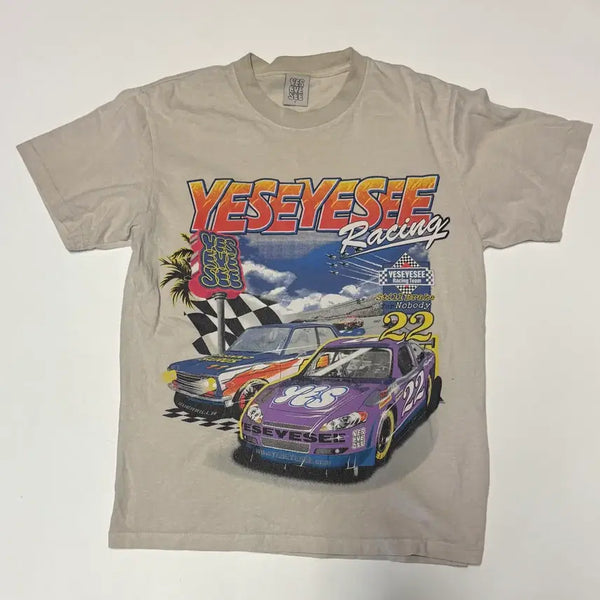 [BUNJANG] Yeseyesee 23SS Oversized Racing T-Shirt Beige / 예스아이씨 23년도 오버핏 레이싱 반팔 티셔츠 베이지