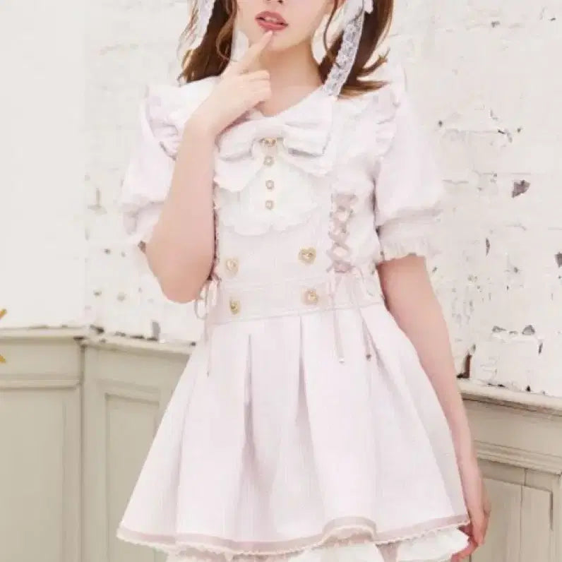 [BUNJANG] LIZ LISA Frill Yoke Tweed Setup Pink / 택있) 리즈리사 프릴요크 트위드 핑크 셋업 정품