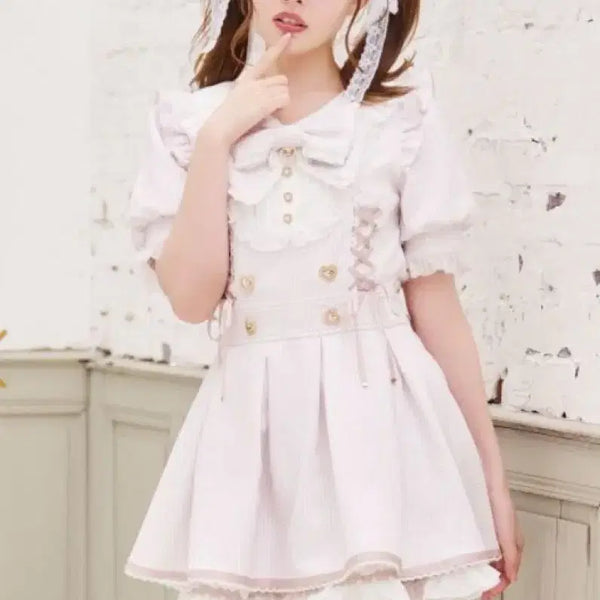 [BUNJANG] LIZ LISA Frill Yoke Tweed Setup Pink / 택있) 리즈리사 프릴요크 트위드 핑크 셋업 정품