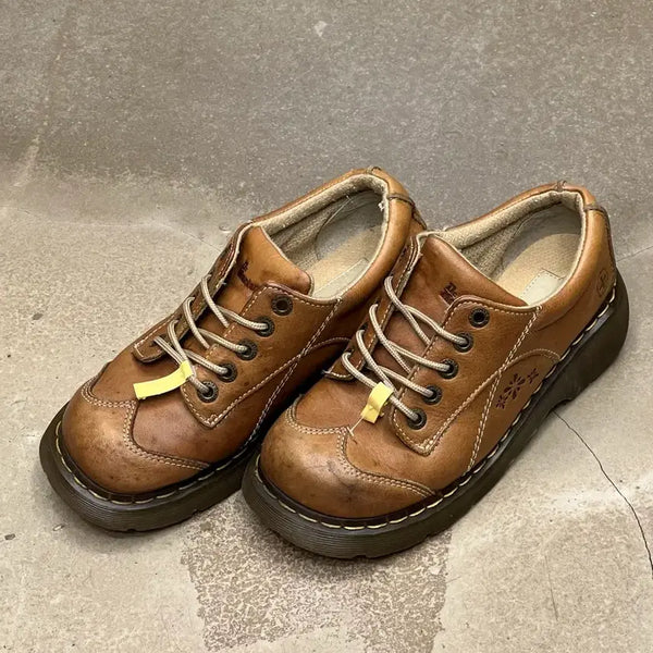[BUNJANG] Dr. Martens Daisy Flower Pattern Chunky Platform Oxford Shoes (Size 260) / 닥터마틴(Dr. Martens) 12280 데이지 플라워 패턴 브라운 천연가죽 청키 플랫폼 옥스퍼드화 260사이즈