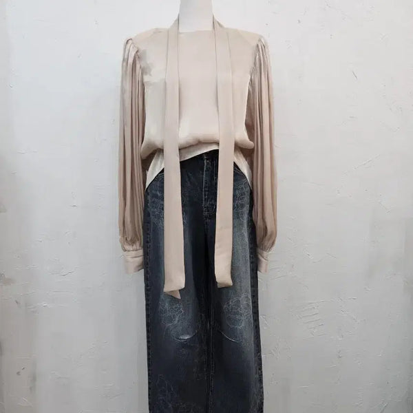 [BUNJANG] Satin Ribbon Blouse Ivory / 새틴 리본 블라우스 아이보리