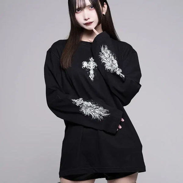 [BUNJANG] REFLEM Gothic Cross Print Long T-Shirt / REFLEM 레플렘 고딕 크로스 프린트 롱 티셔츠