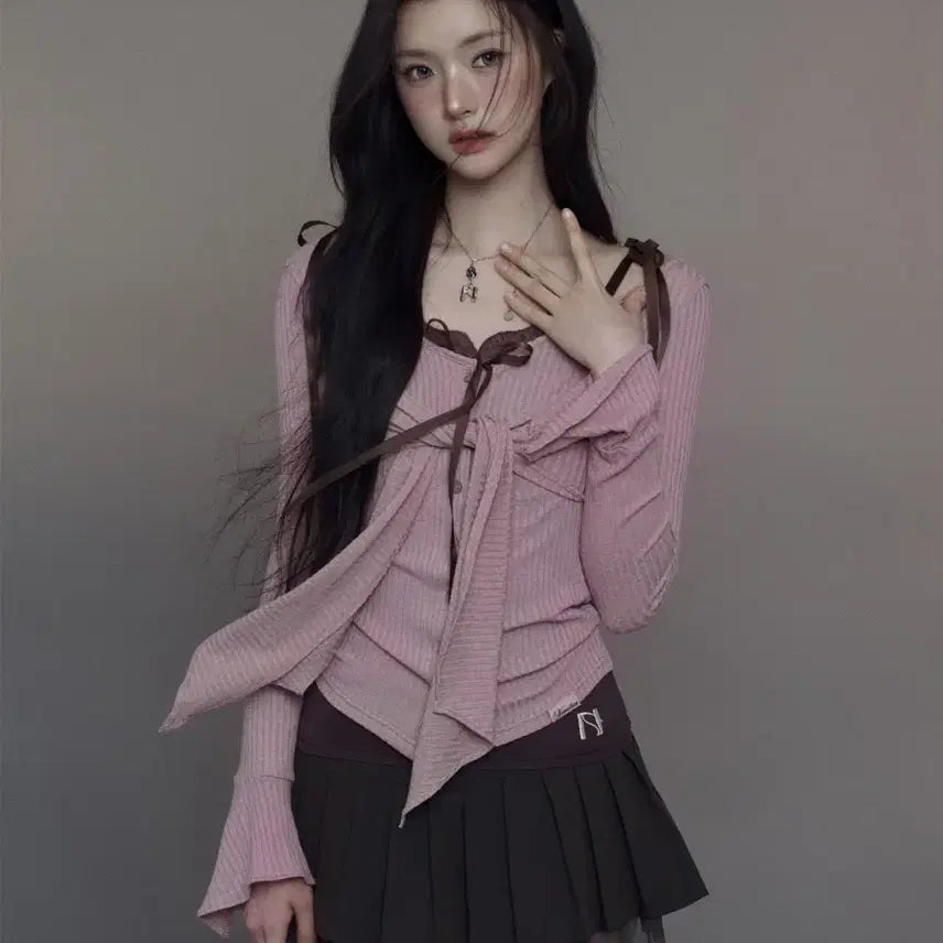 [BUNJANG] Nuellin Darling Twist Button Blouse - Pink / 뉴얼린 달링 트위스트 버튼 블라우스 핑크