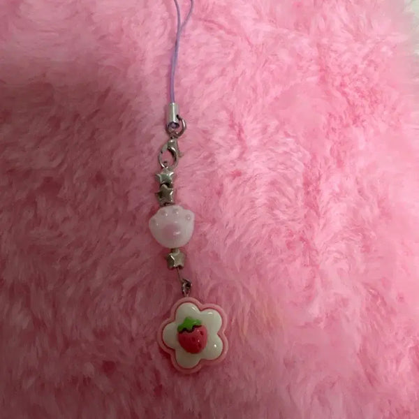 [BUNJANG] Strawberry Cat Paw Bead Keychain / 예쁜 고양이 발바닥 딸기 비즈키링