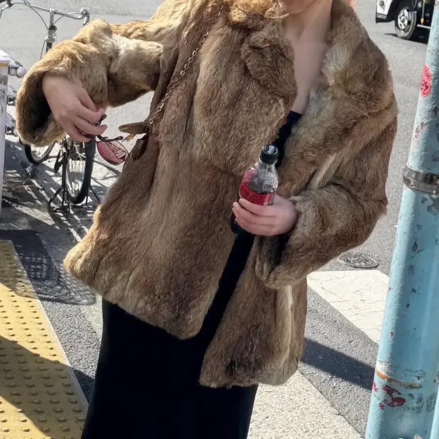 [BUNJANG] Real Fur Jacket Brown / 리얼퍼 자켓 브라운