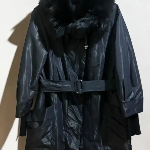 [BUNJANG] DEMOO Fox Fur Belted Jacket / 데무 여자 폭스퍼 벨트 자켓