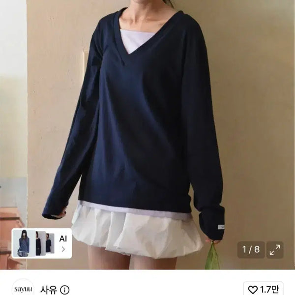 [BUNJANG] SAYUE Pure Layered T-shirt Navy / 사유 퓨어 레이어드 티셔츠 네이비