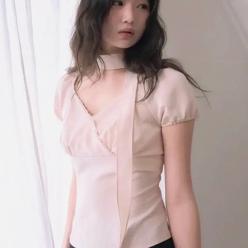[BUNJANG] Raise Me Up Kouki Tie Wrap Blouse Pink (M) / 레이즈미야 코우키 타이 랩 블라우스 핑크 M